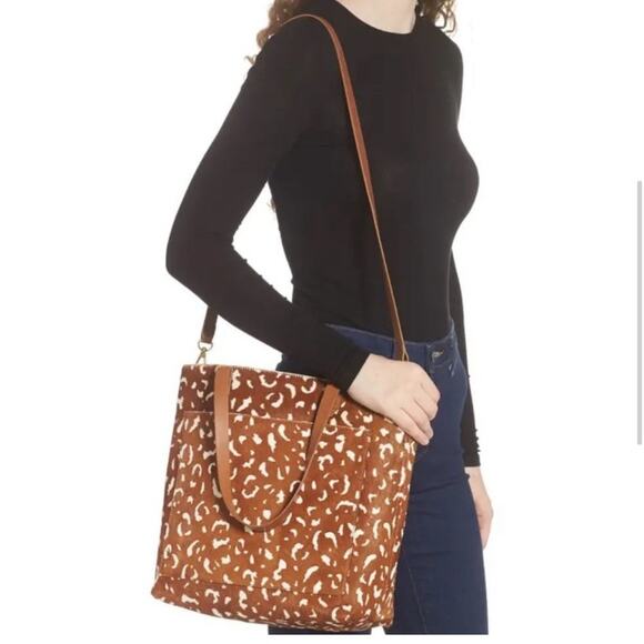 MADEWELL The Medium Transport Tote: Printed Calf Hair Edition in Pecan